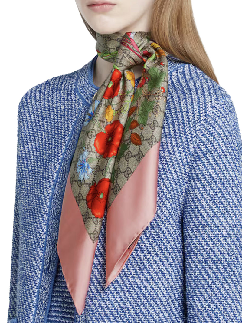 SILK TWILL SCARF WITH FLORA PRINT