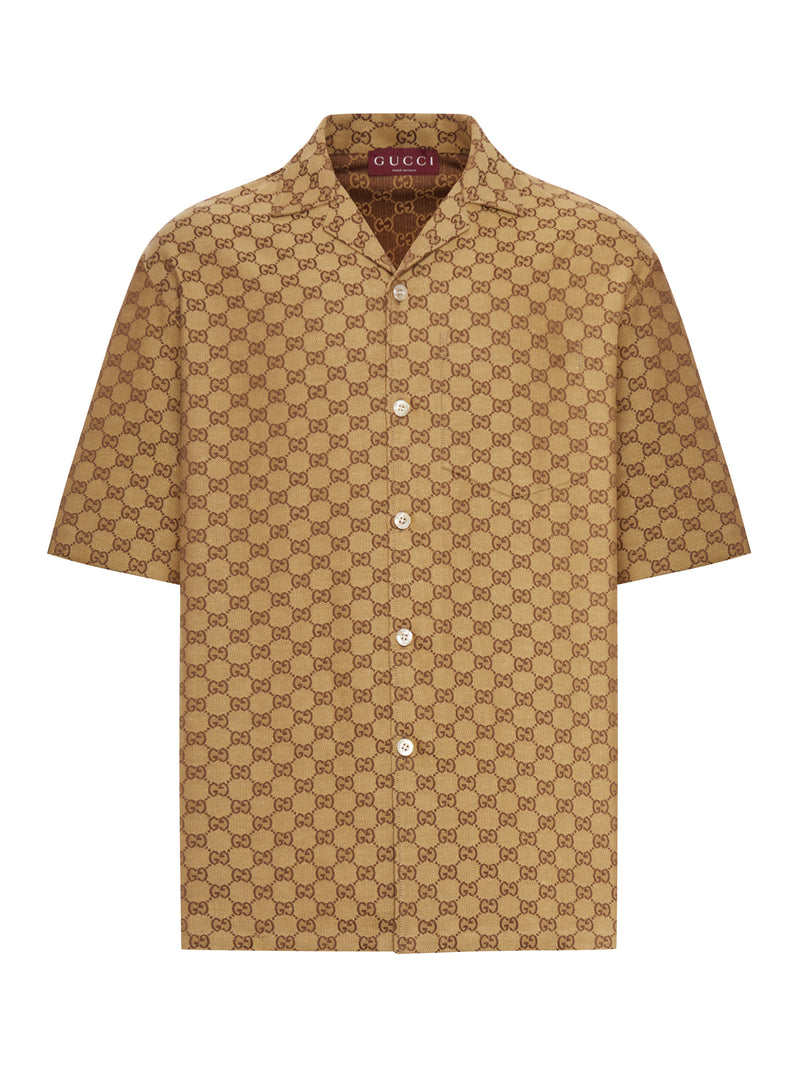 LINEN BLEND SHIRT WITH ALLOVER GG