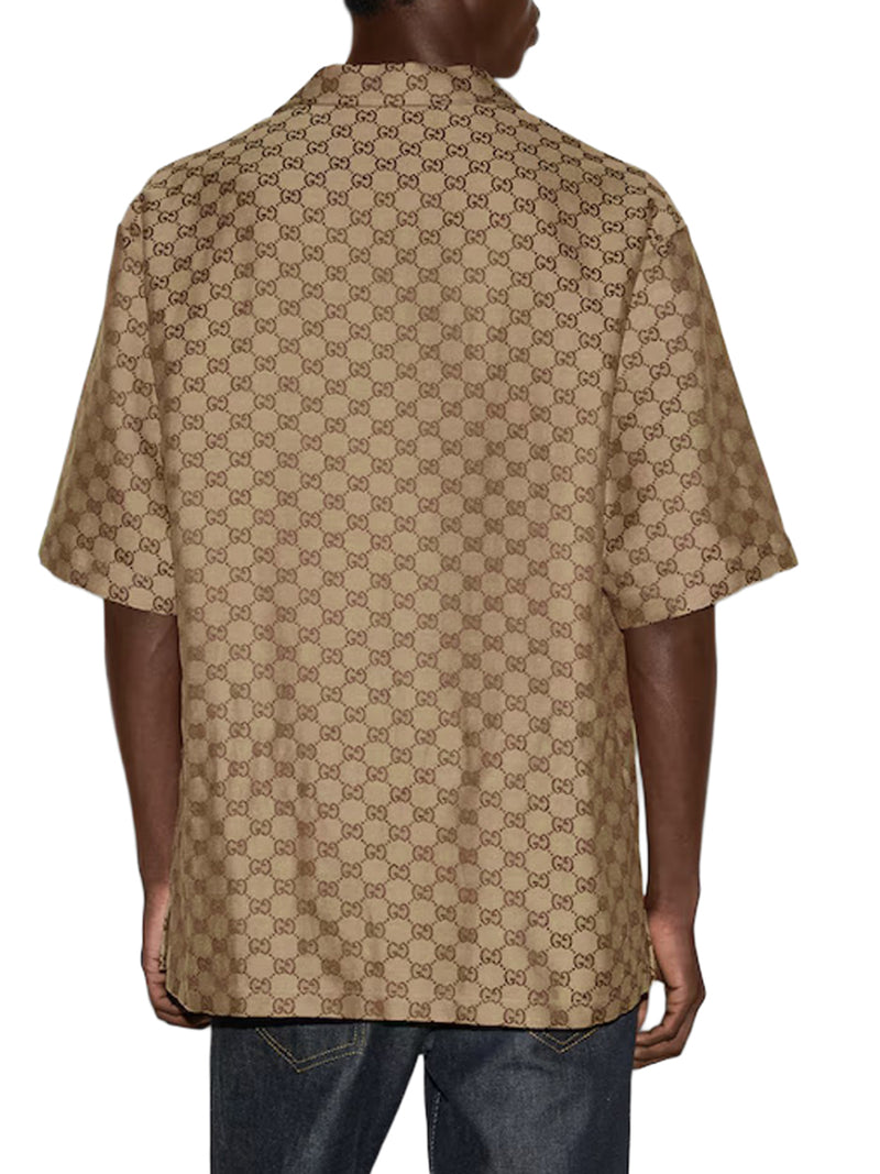 LINEN BLEND SHIRT WITH ALLOVER GG