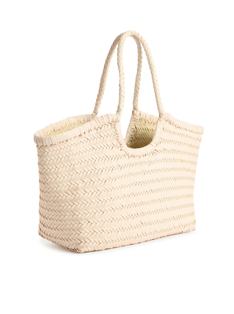 NANTUCKET BIG TOTE BAG IN WOVEN LEATHER SAND
