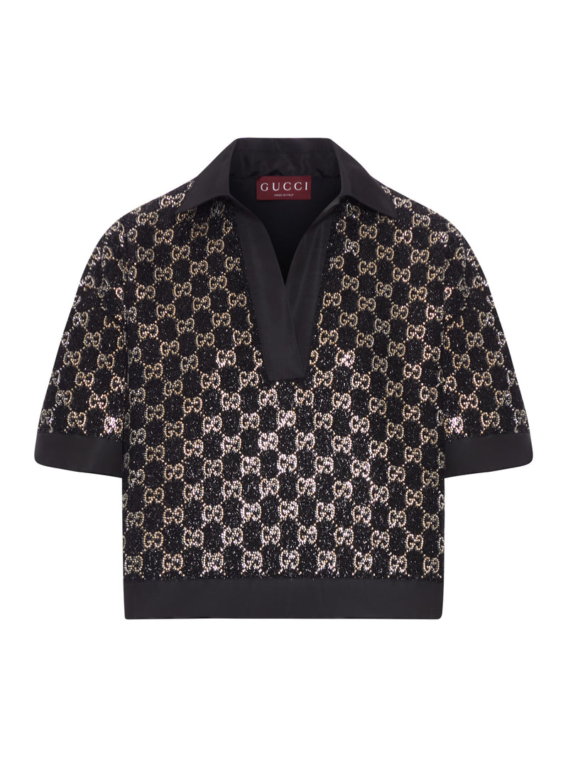 WOOL TWEED TOP WITH RHINESTONE