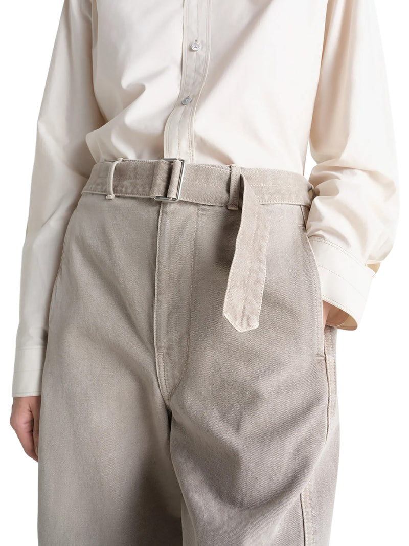 TWISTED COTTON TWILL TROUSERS WITH BELT