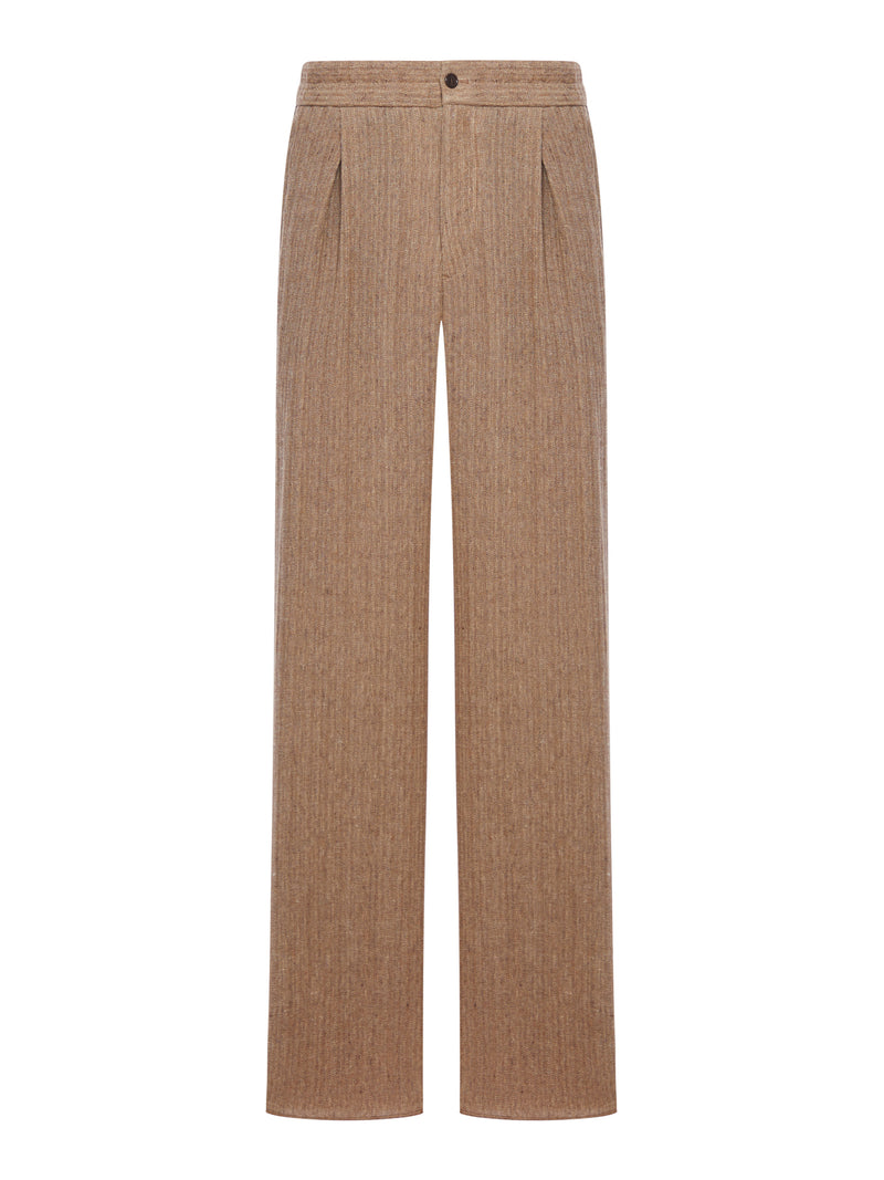 SINGLE-PLEATED TROUSERS IN MOULINÉ JACQUARD LINEN
