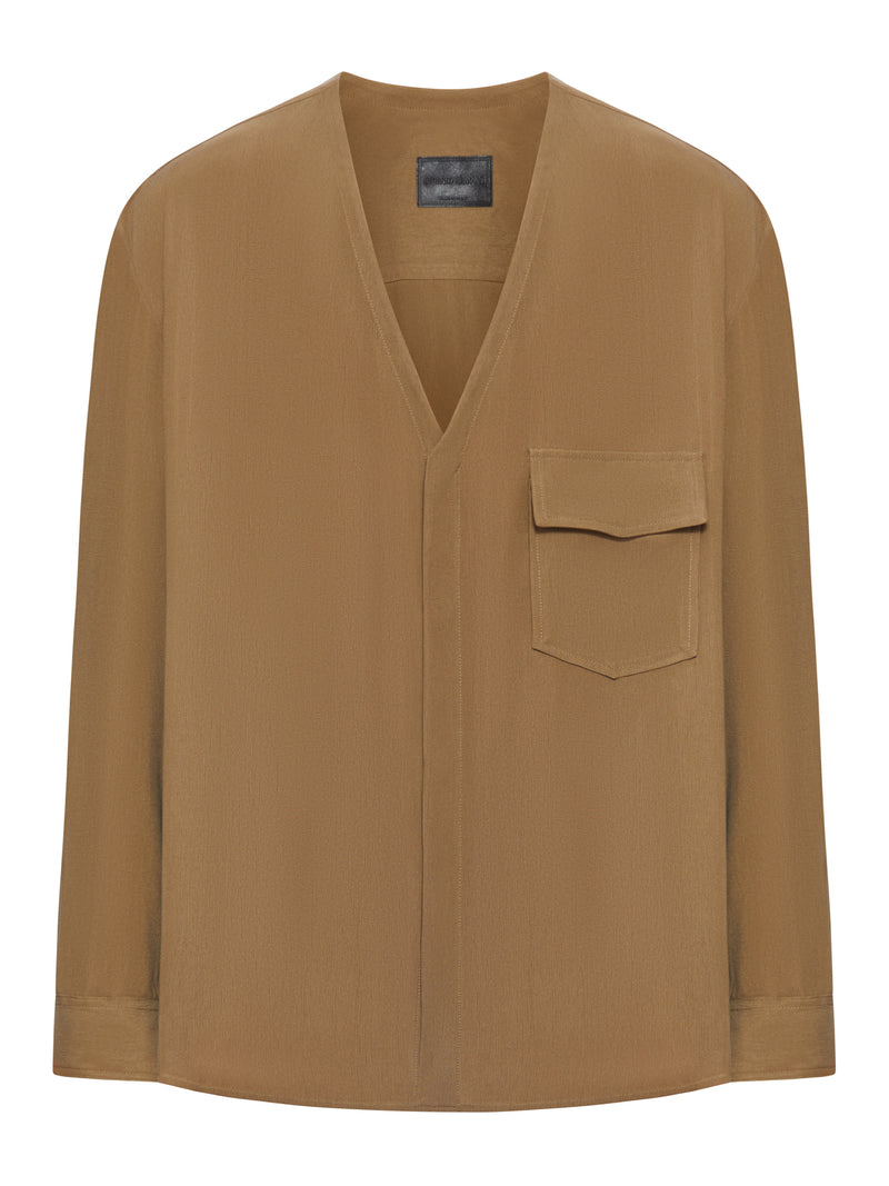 VISCOSE BLOUSE WITH V-NECK AND PATCH POCKET