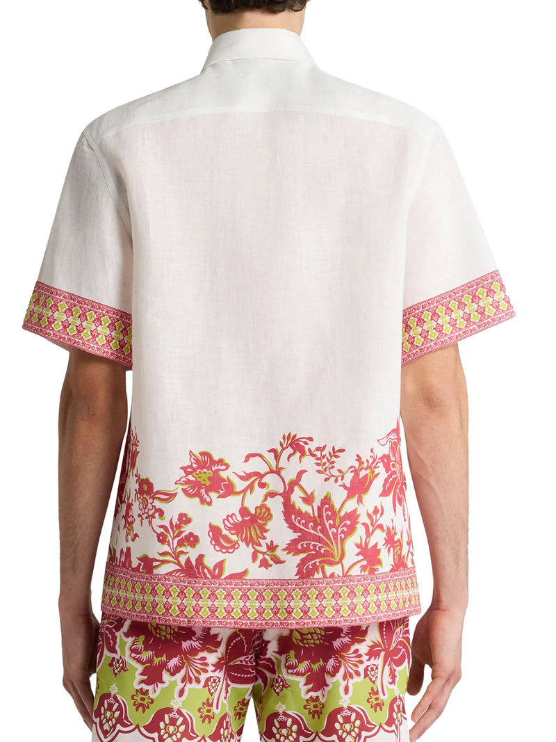 OVERSIZED LINEN SHIRT WITH PLACED FLORAL PRINT