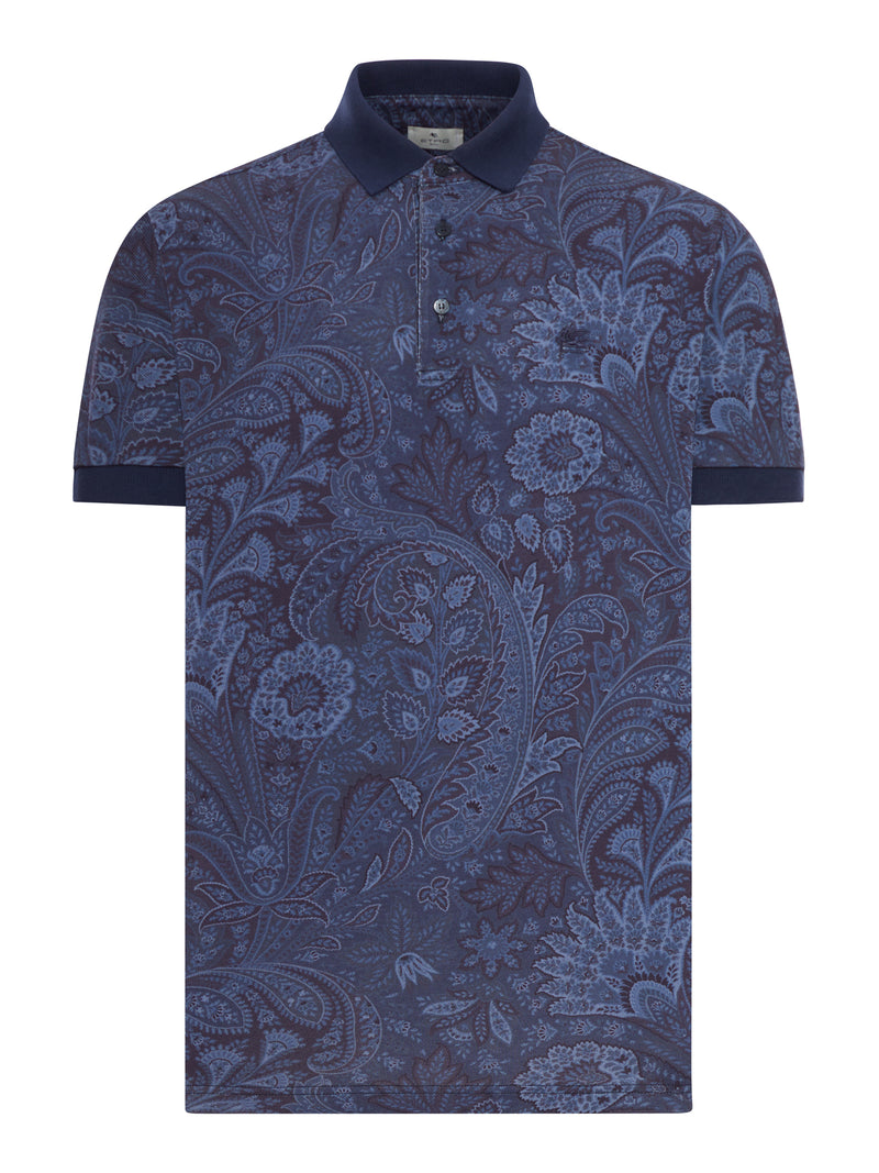 COTTON PIQUET POLO SHIRT WITH PAISLEY PRINT