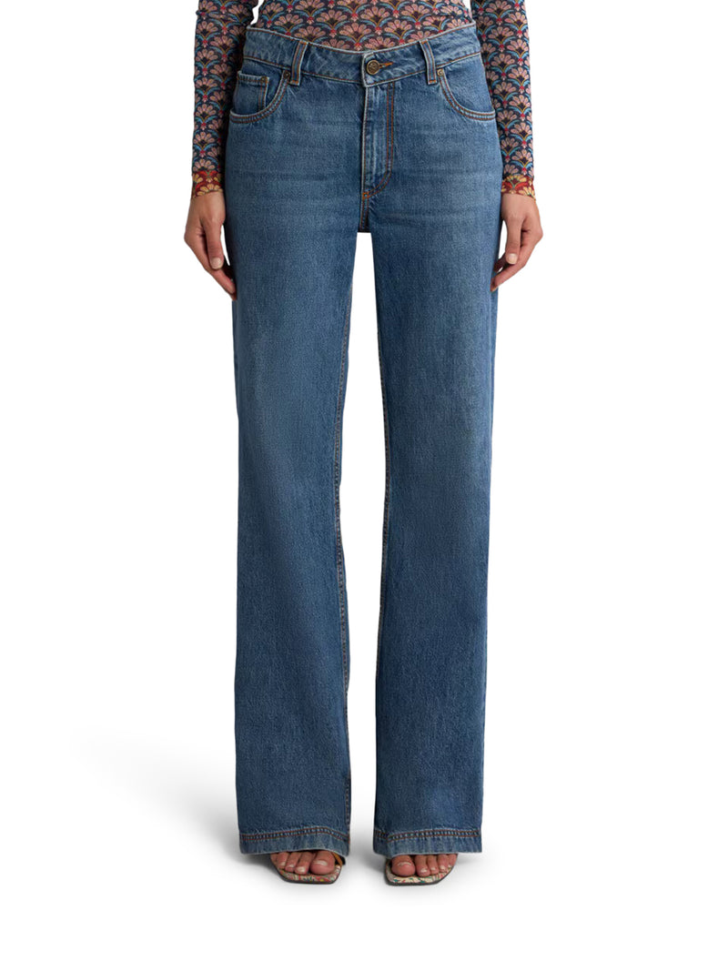 FLARED DENIM JEANS WITH PEGASUS EMBROIDERY