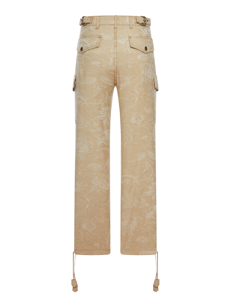 JACQUARD CARGO TROUSERS WITH FLORAL PATTERN AND DRAWSTRING AT THE BOTTOM