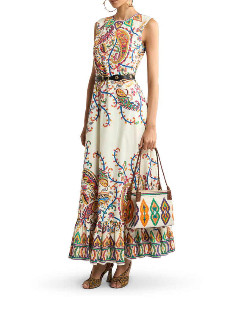 LONG COTTON DRESS WITH FLORAL PAISLEY PRINT
