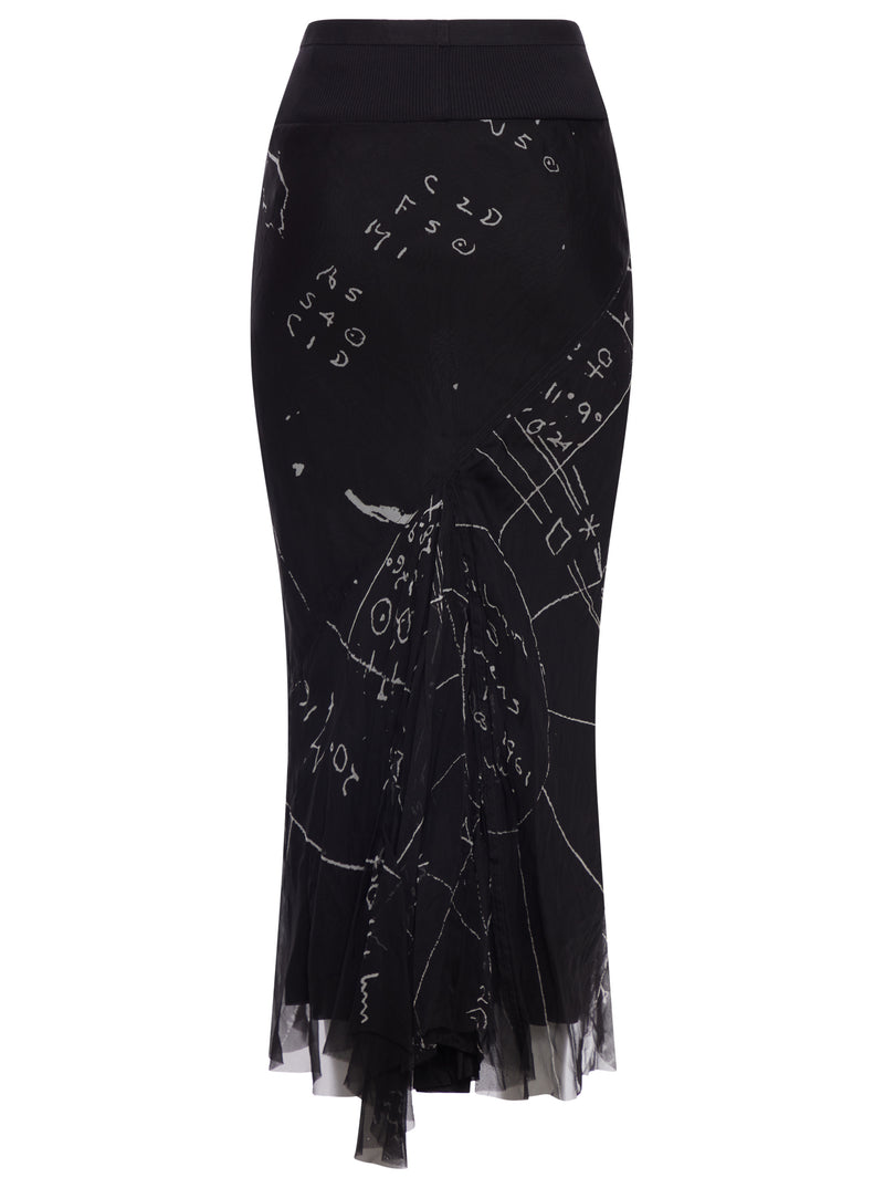 SILK MIDI SKIRT WITH GRAPHIC PRINT