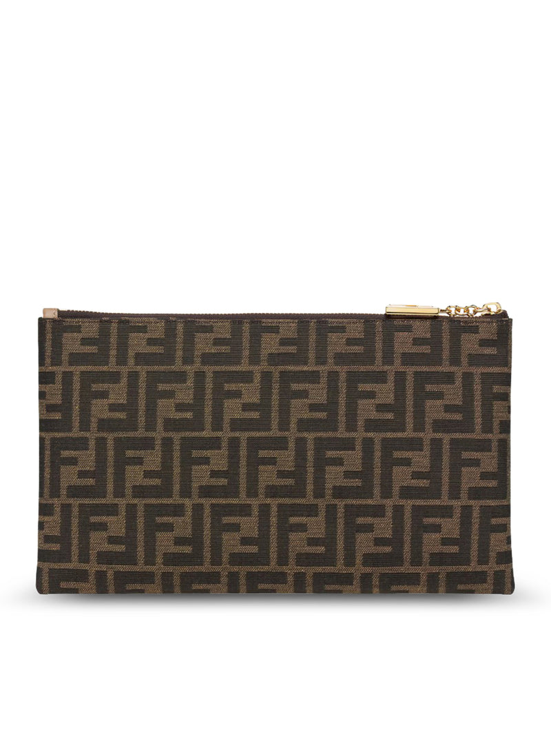 MEDIUM BAGUETTE FLAT POUCH IN BROWN FF JACQUARD FABRIC