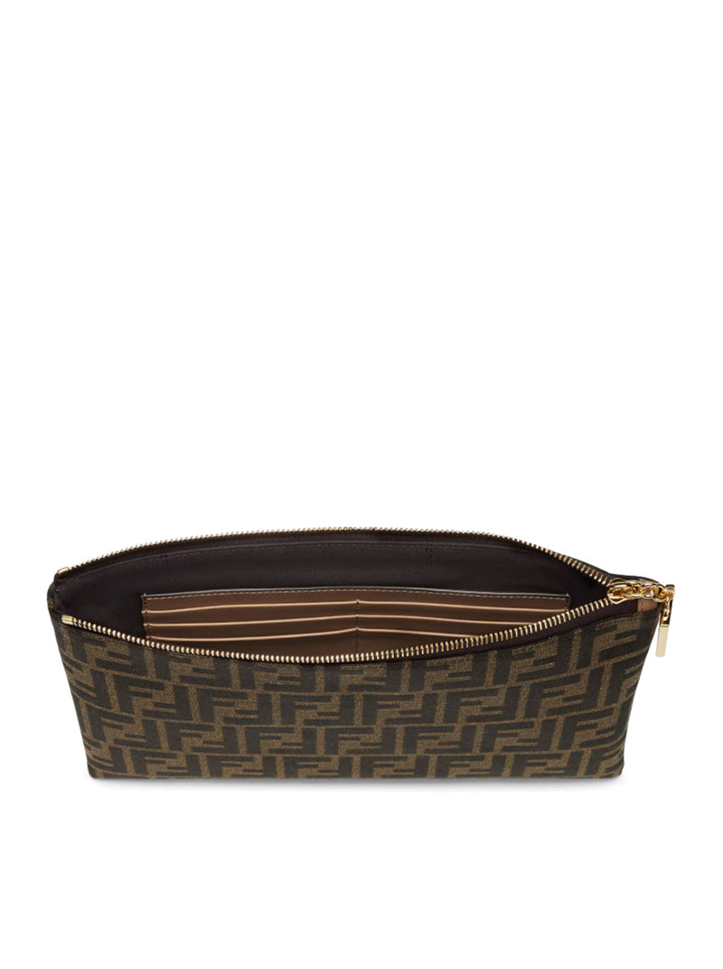 MEDIUM BAGUETTE FLAT POUCH IN BROWN FF JACQUARD FABRIC