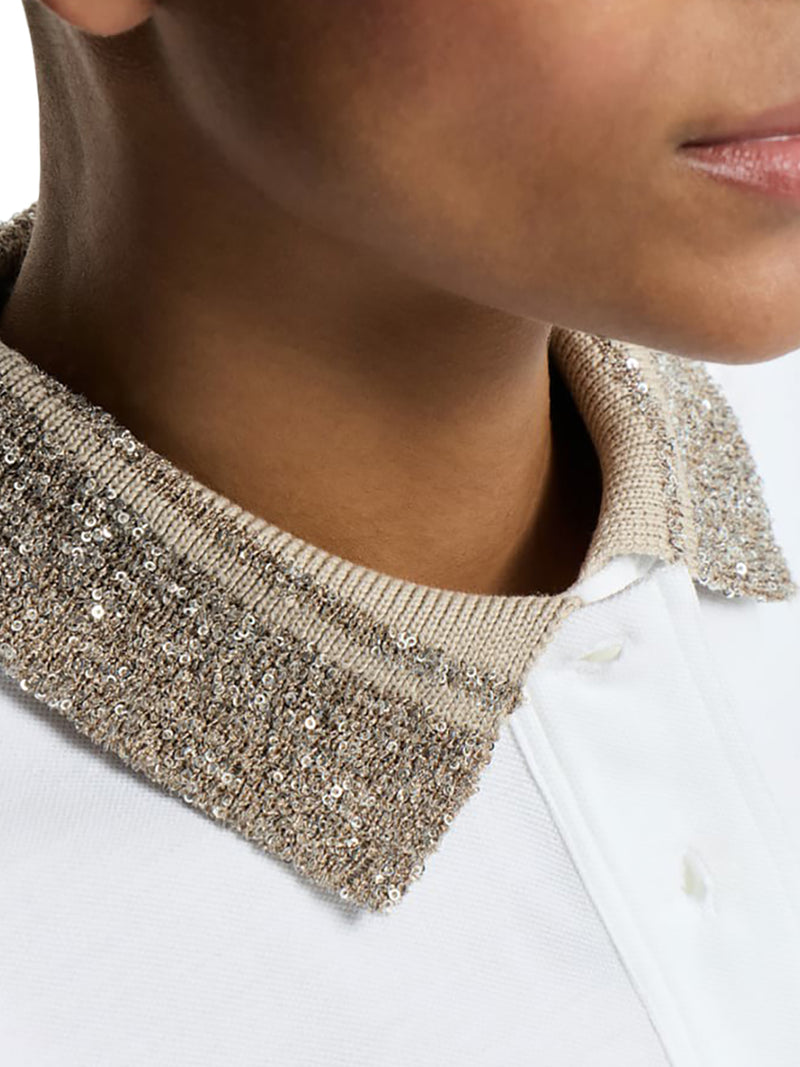 COTTON JERSEY POLO SHIRT WITH DAZZLING KNIT COLLAR