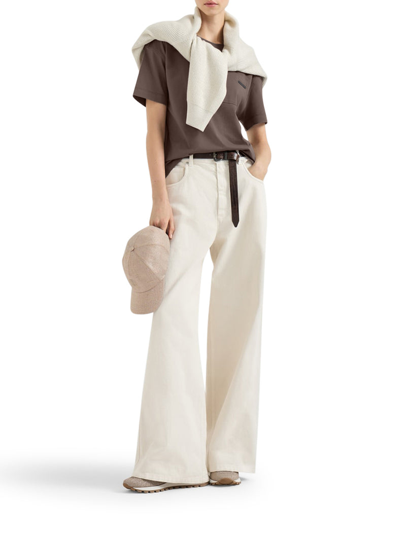 CREW NECK COTTON T-SHIRT WITH MOBILE APPLICATION