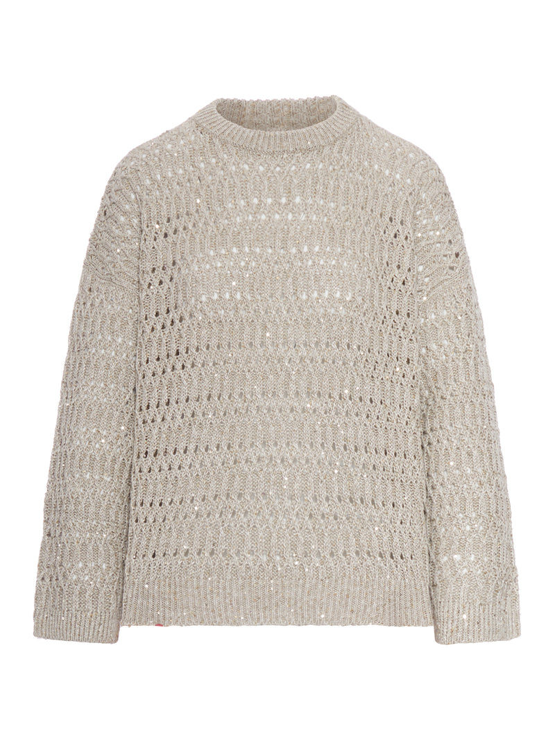 CREW NECK SWEATER IN OPENWORK LINEN YARN