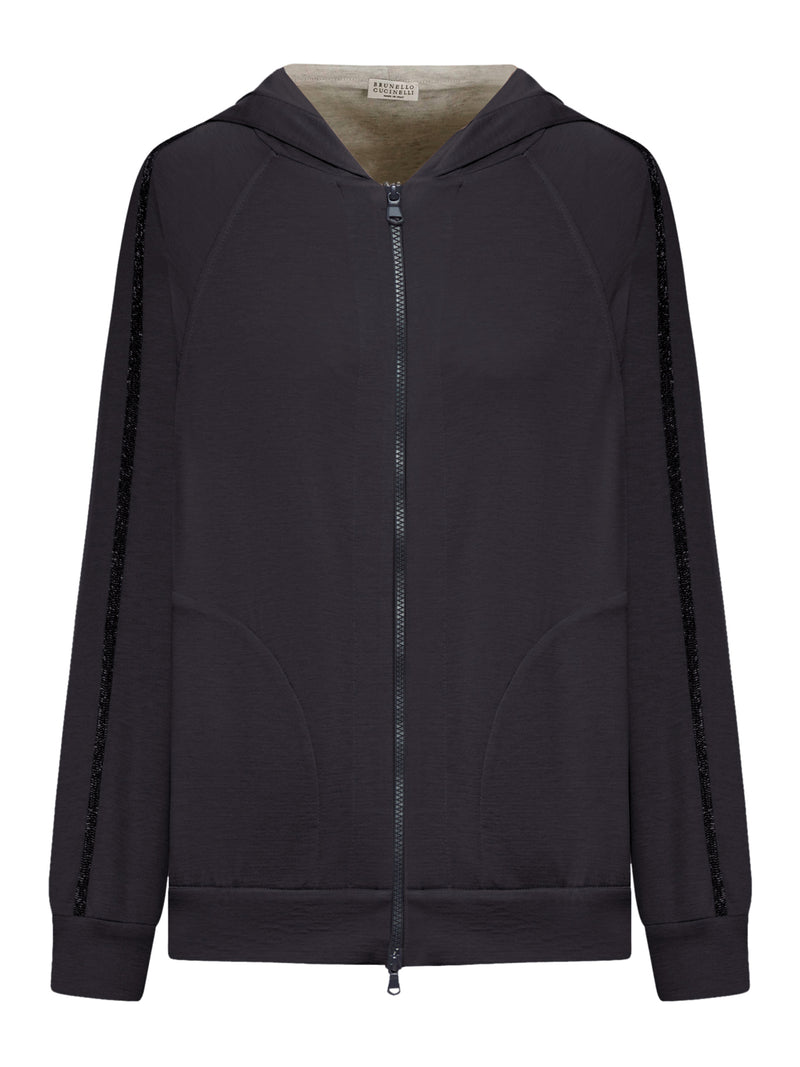 COTTON AND SILK INTERLOCK TOPWEAR WITH HOOD AND PRECIOUS STRIPE