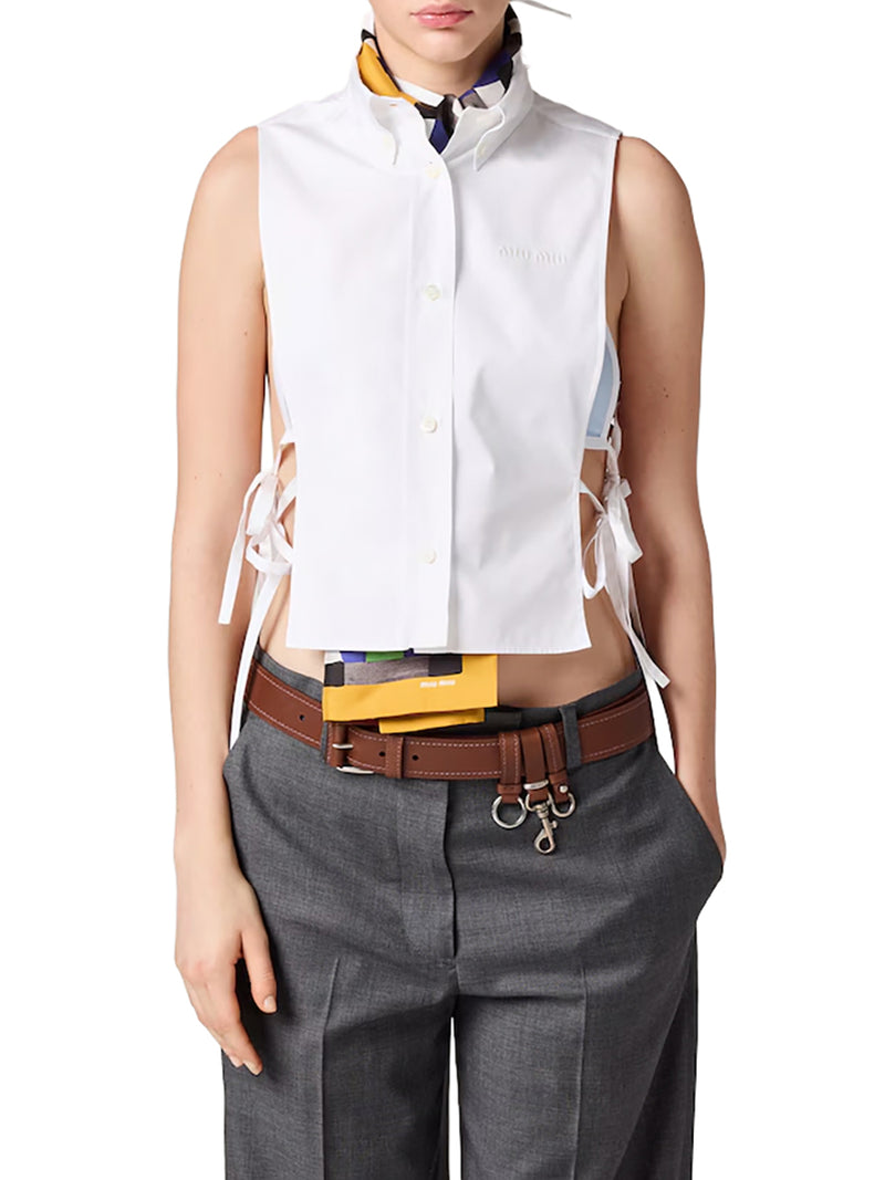 SLEEVELESS POPLIN SHIRT WITH RIBBONS
