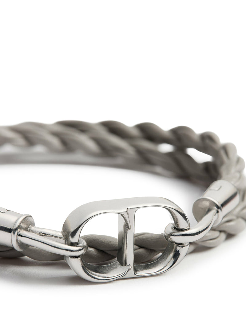 CD ICON DOUBLE BRACELET IN BRAIDED LEATHER