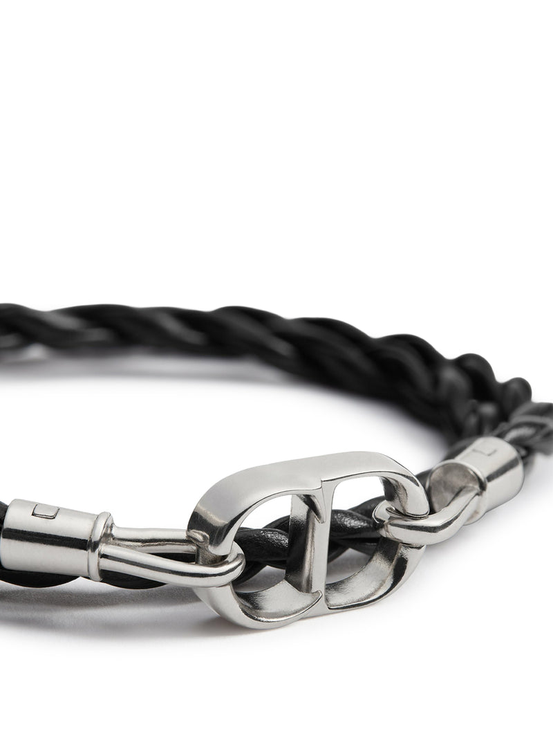 CD ICON DOUBLE BRACELET IN BRAIDED LEATHER