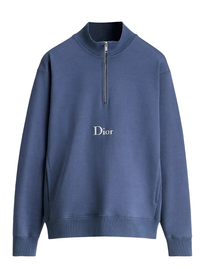 BLUE FLEECE COTTON ZIP-UP SWEATSHIRT