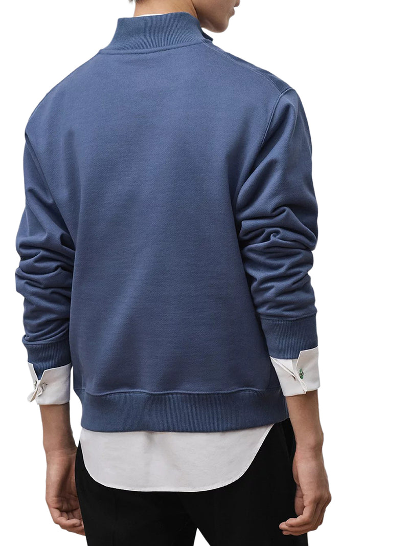 BLUE FLEECE COTTON ZIP-UP SWEATSHIRT