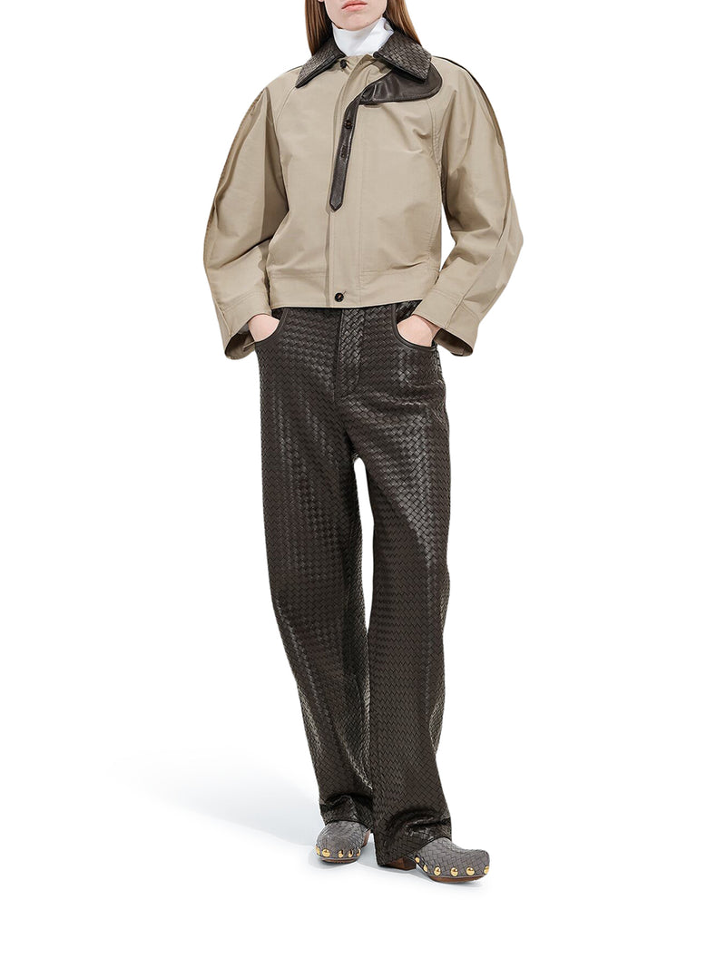 COTTON JACKET WITH LEATHER COLLAR