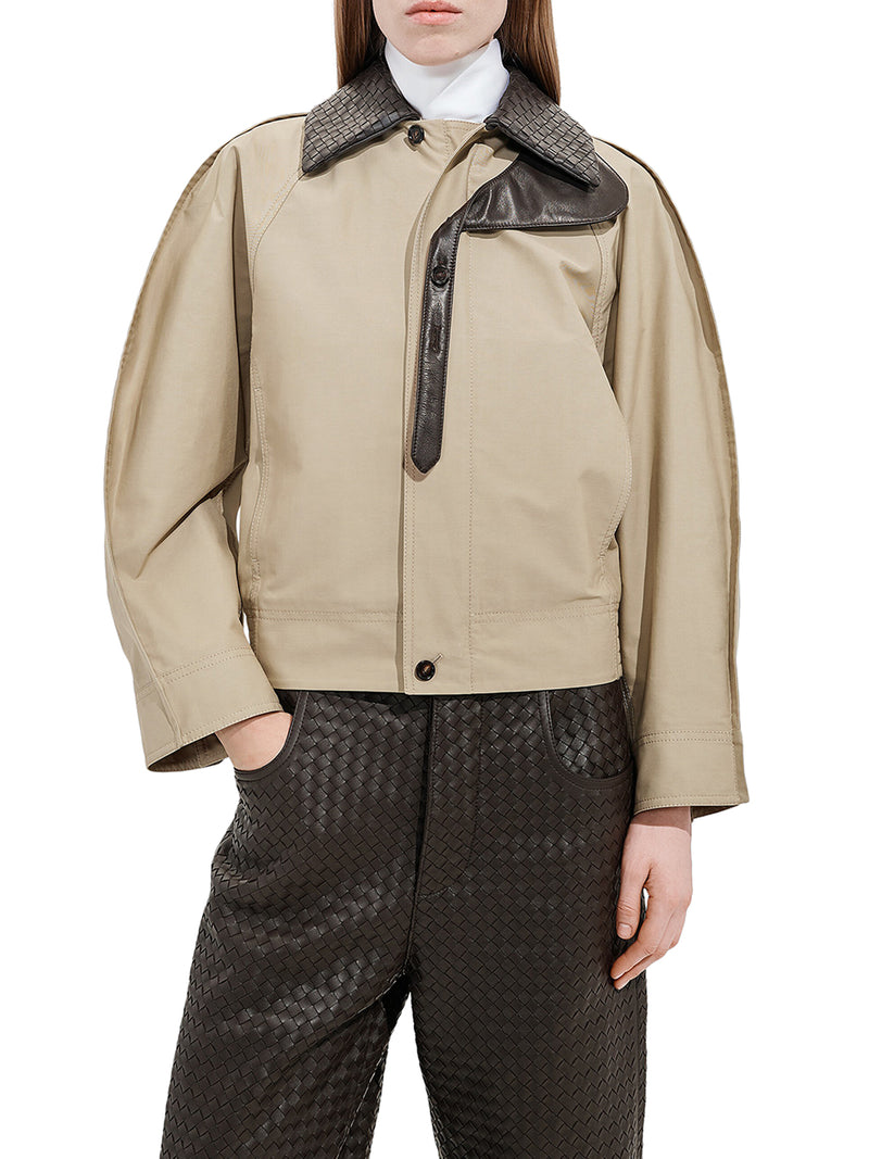 COTTON JACKET WITH LEATHER COLLAR