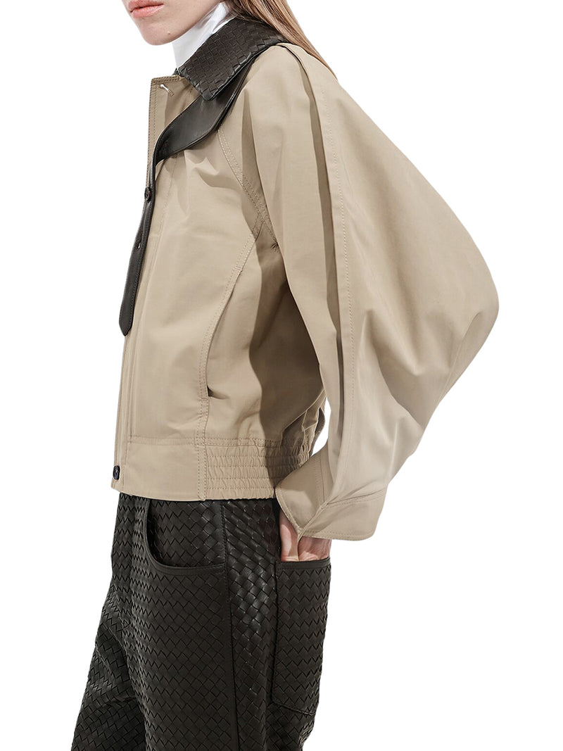 COTTON JACKET WITH LEATHER COLLAR