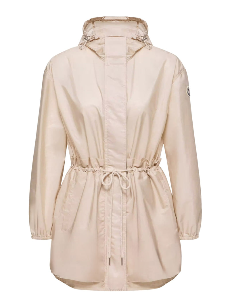MIDI WETEAU JACKET WITH HOOD AND RUFFLES