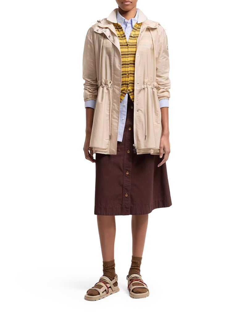 MIDI WETEAU JACKET WITH HOOD AND RUFFLES