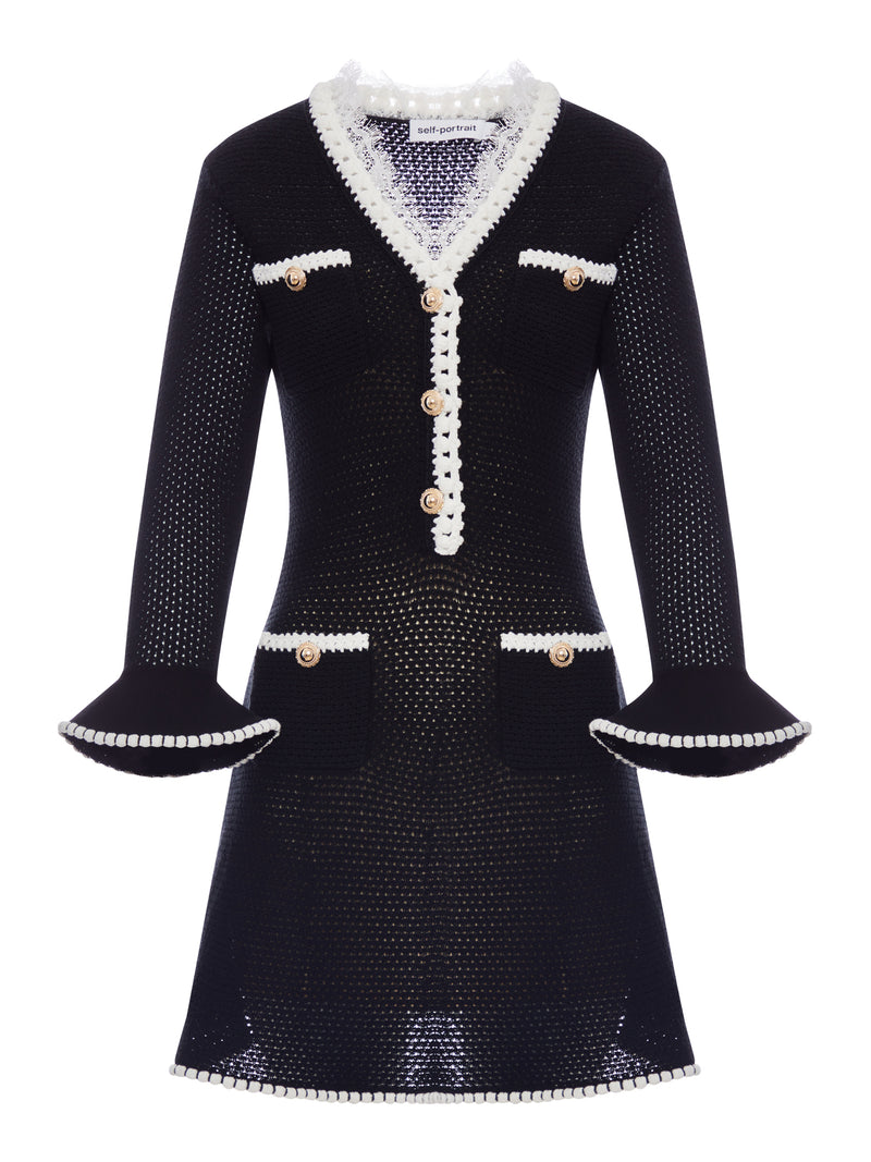 BLACK LACE TRIM KNIT MINI DRESS