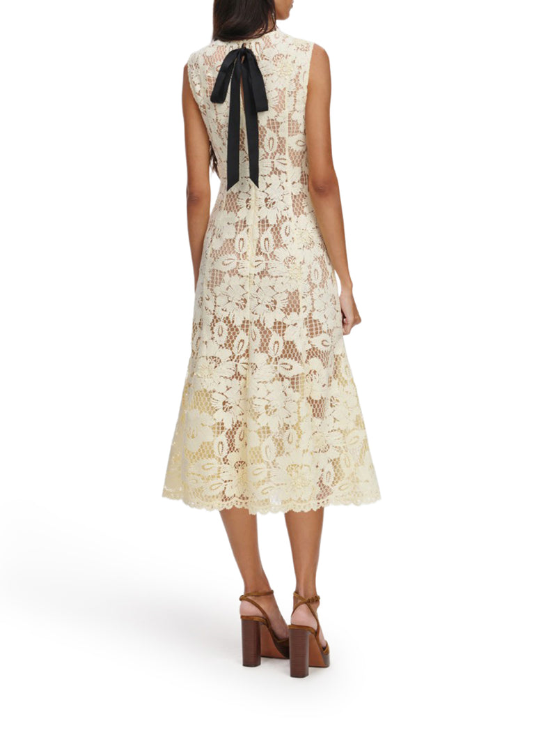 YELLOW CROCHET LACE MIDI DRESS