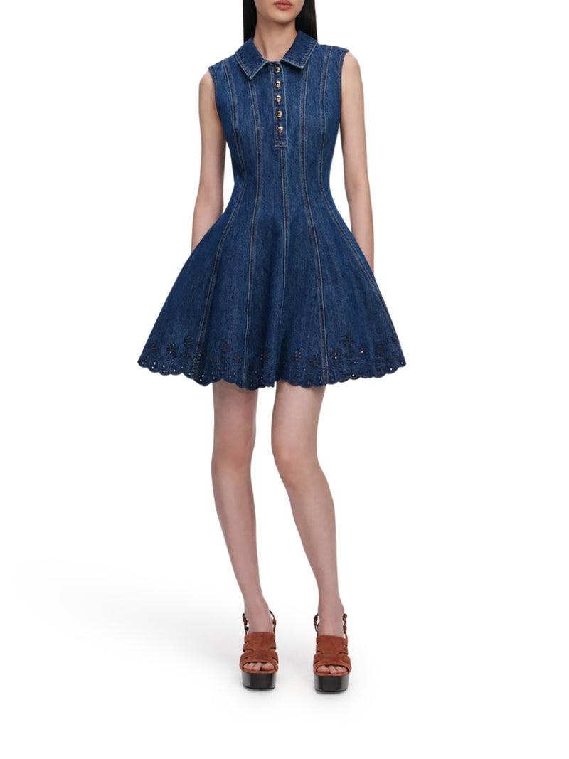 DENIM BRODERIE MINI DRESS