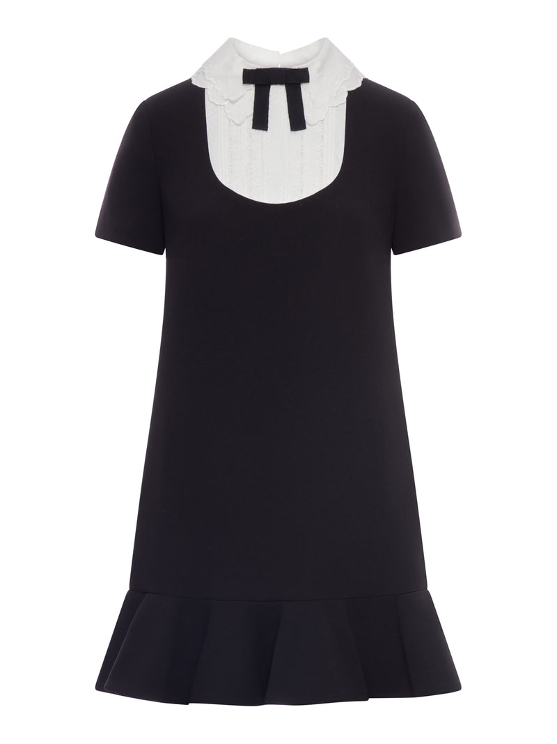 BLACK CREPE LACE BIB MINI DRESS