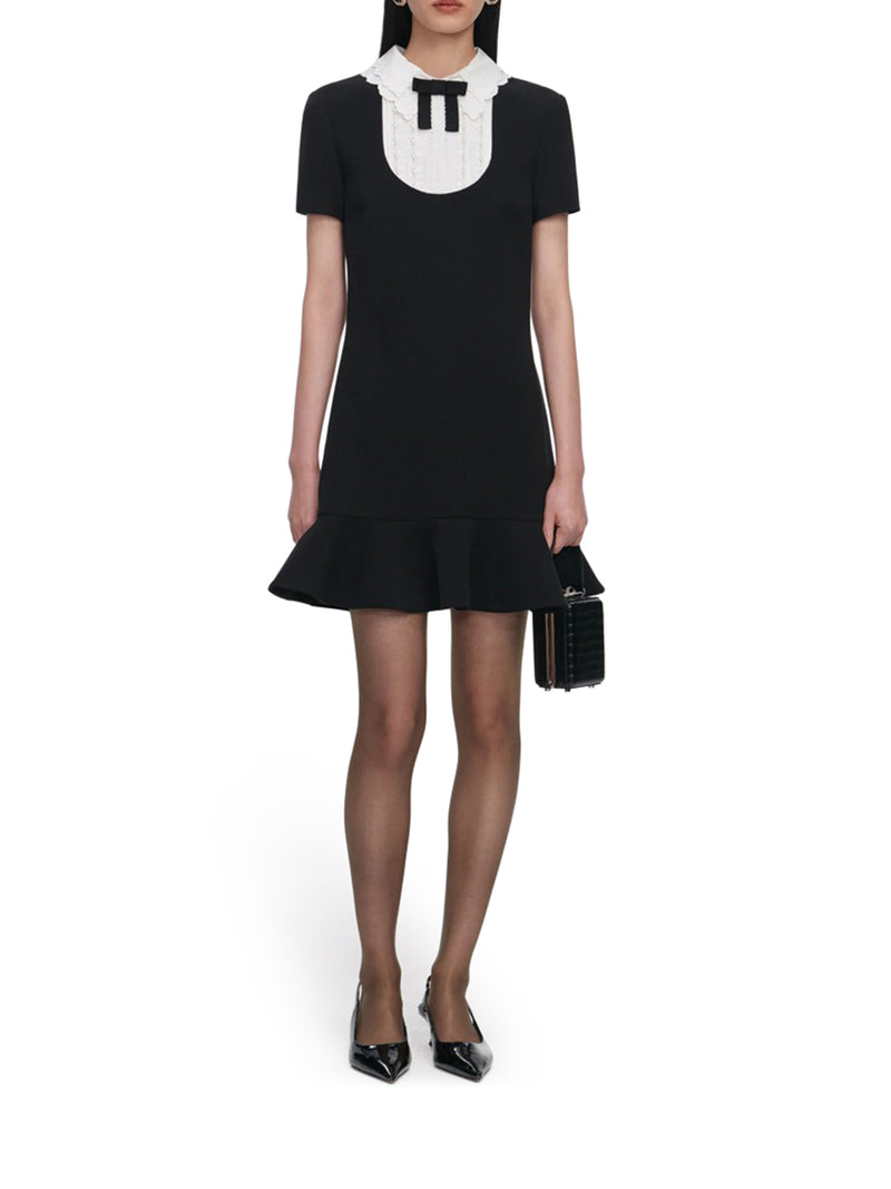 BLACK CREPE LACE BIB MINI DRESS