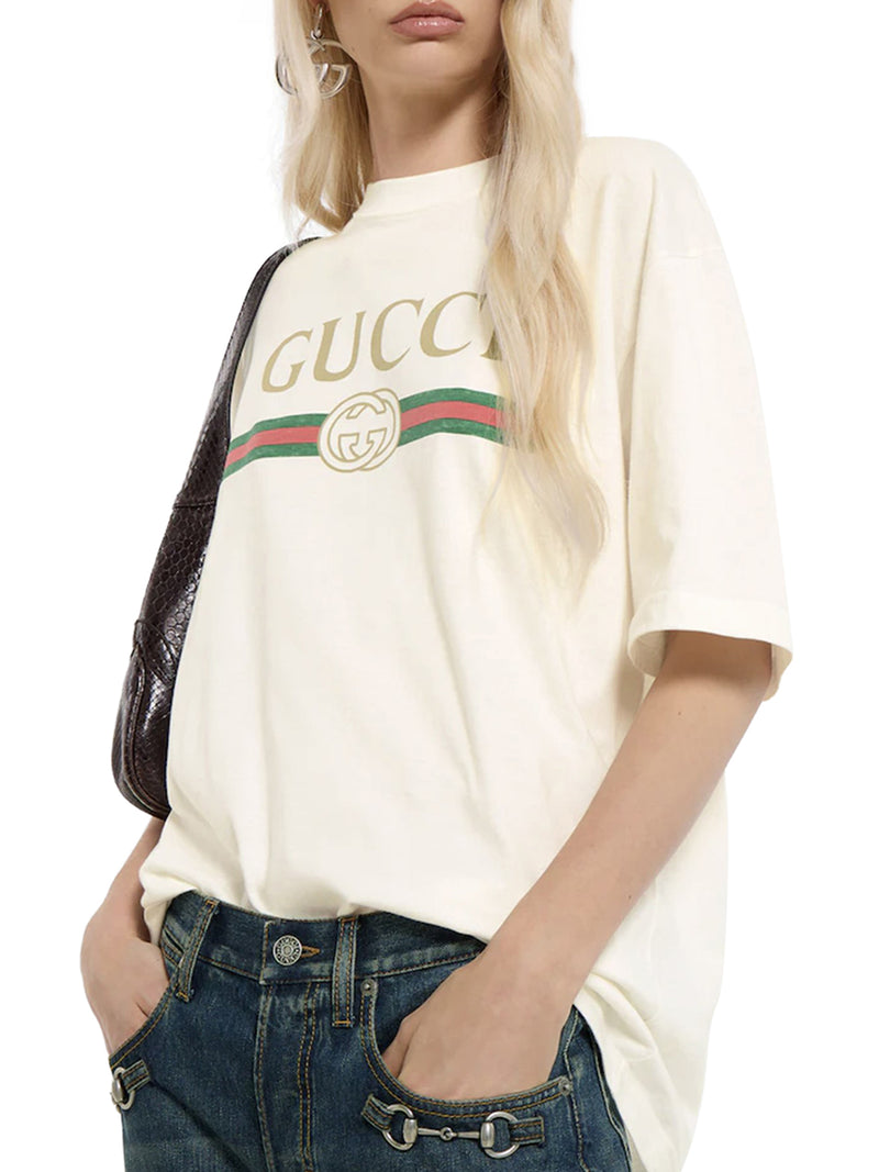 COTTON AND SILK JERSEY T-SHIRT WITH PRINT