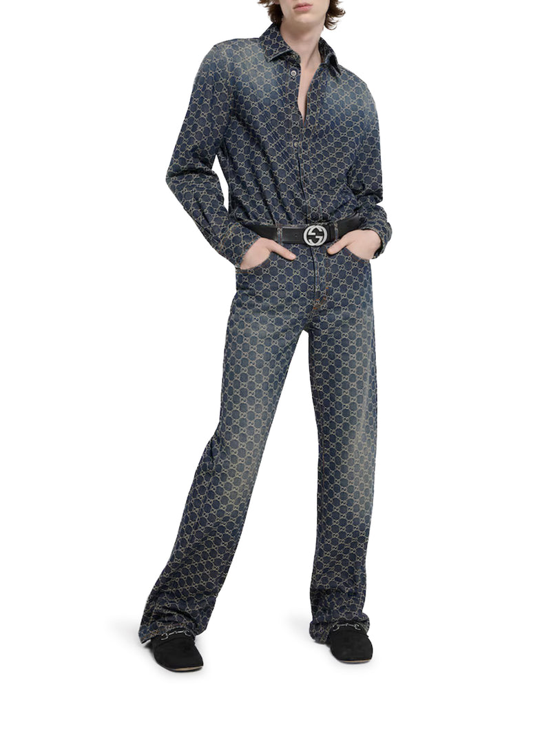 GG JACQUARD COTTON DENIM TROUSERS