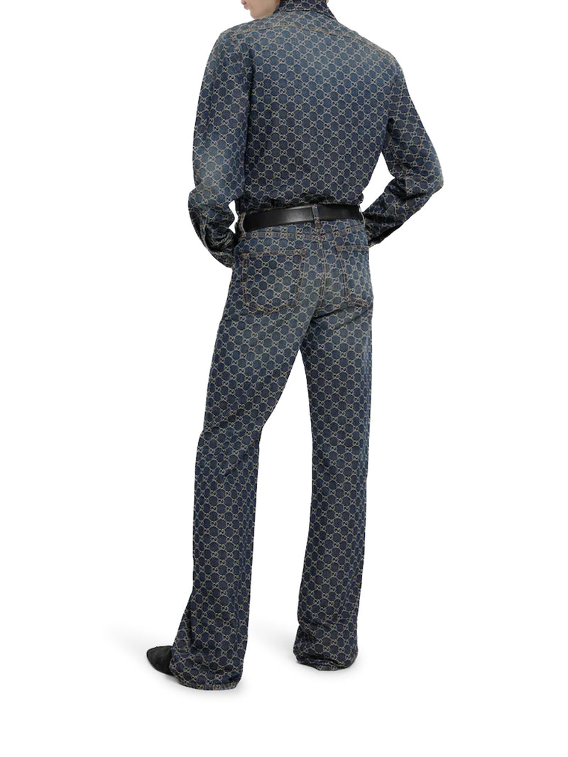 GG JACQUARD COTTON DENIM TROUSERS
