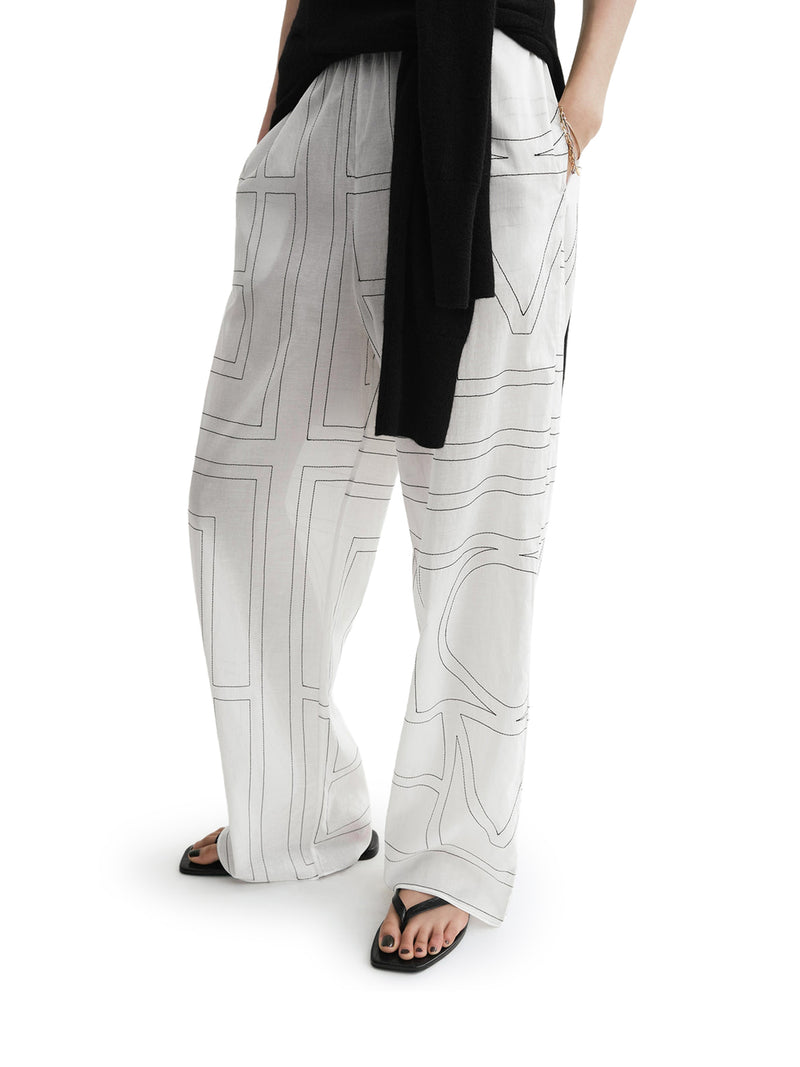 MONOGRAM COTTON-BLEND PJ BOTTOMS WHITE/BLACK