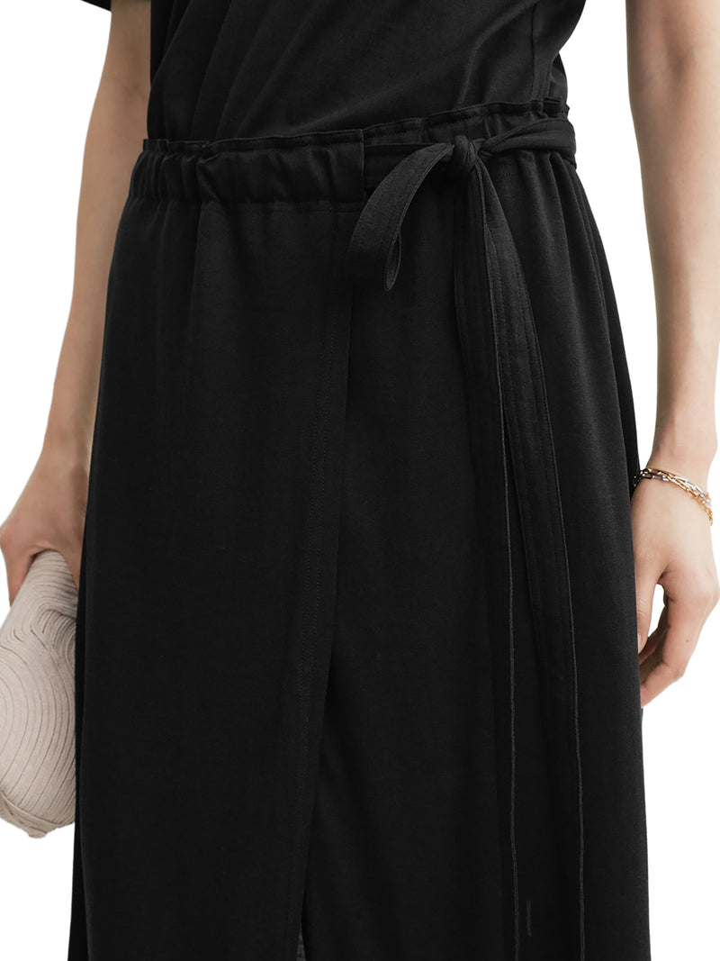 LONG COTTON AND SILK WRAP SKIRT