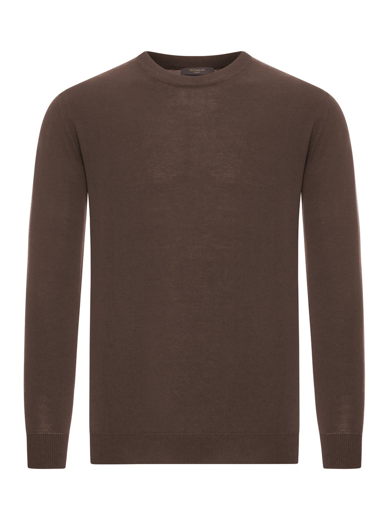 SLIM FIT CREW NECK SWEATER IN COTTON CREPE