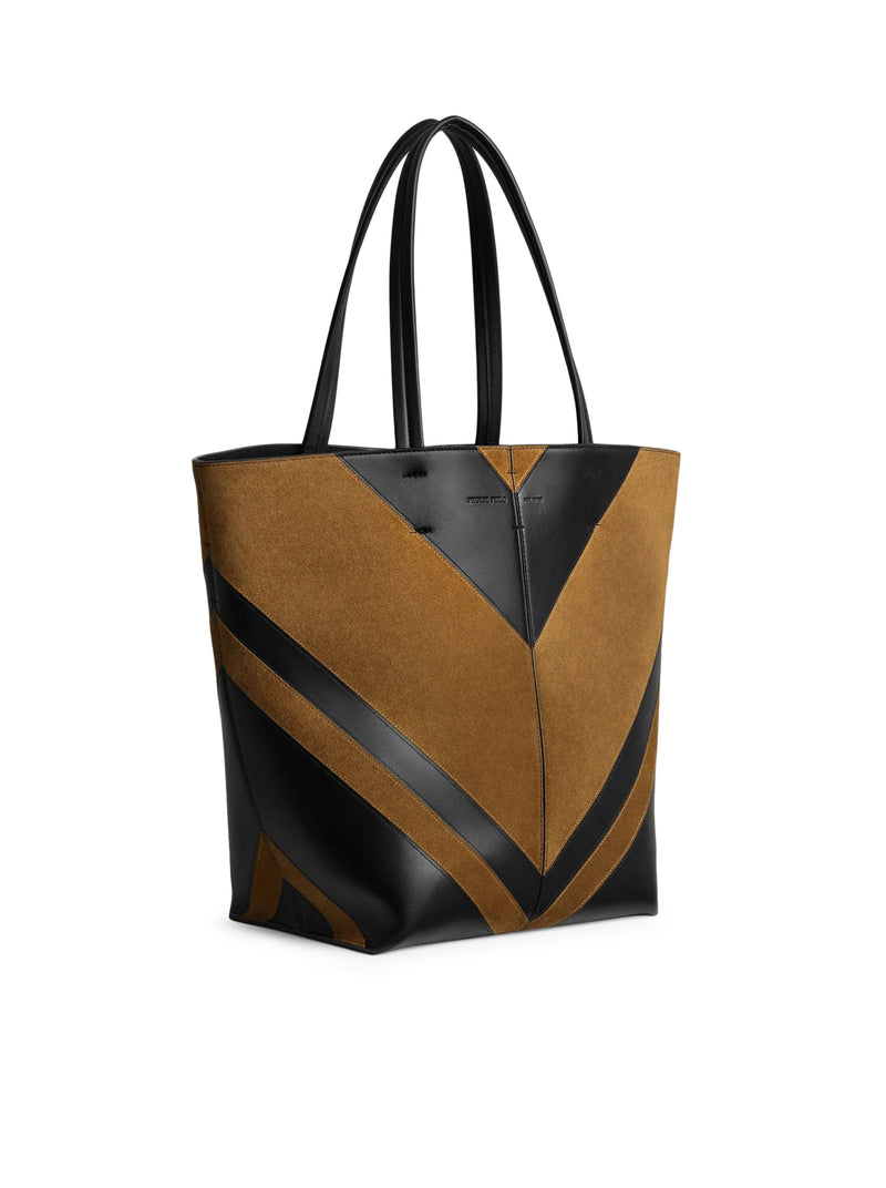 POT CABAS IN BLACK TOFFEE LEATHER AND SUEDE