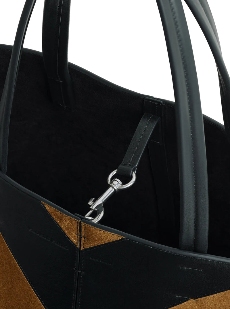 POT CABAS IN BLACK TOFFEE LEATHER AND SUEDE