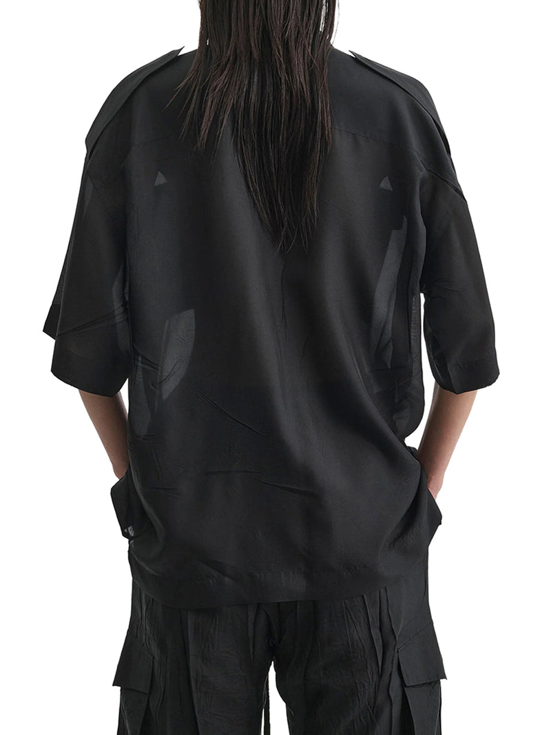BLACK LIGHTWEIGHT HABOTAI SILK UTILITY SHIRT