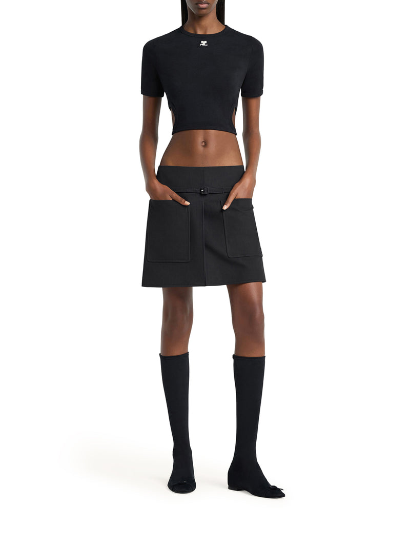 CROPPED T-SHIRT WITH EMBROIDERED LOGO AND CUT-OUT DETAIL