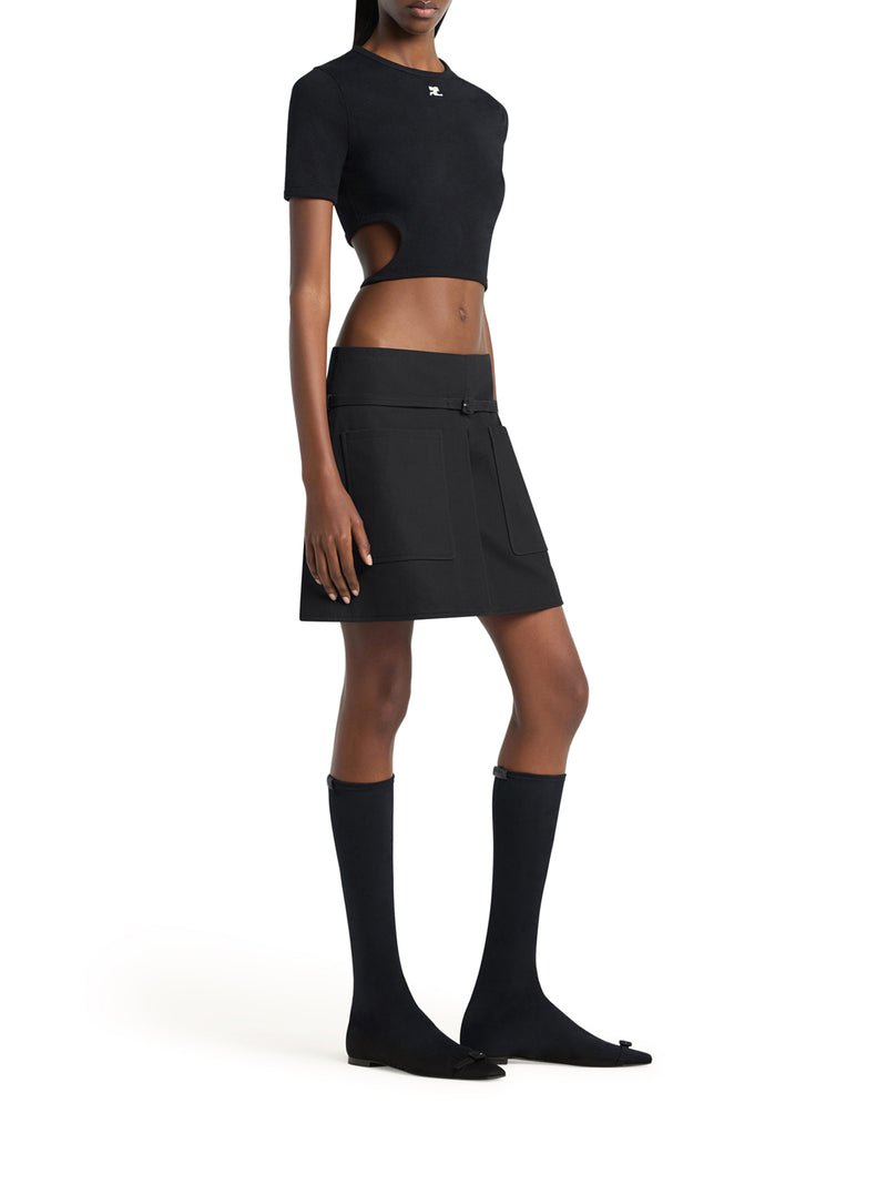 CROPPED T-SHIRT WITH EMBROIDERED LOGO AND CUT-OUT DETAIL