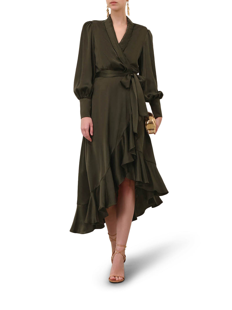 SILK WRAP MIDI DRESS