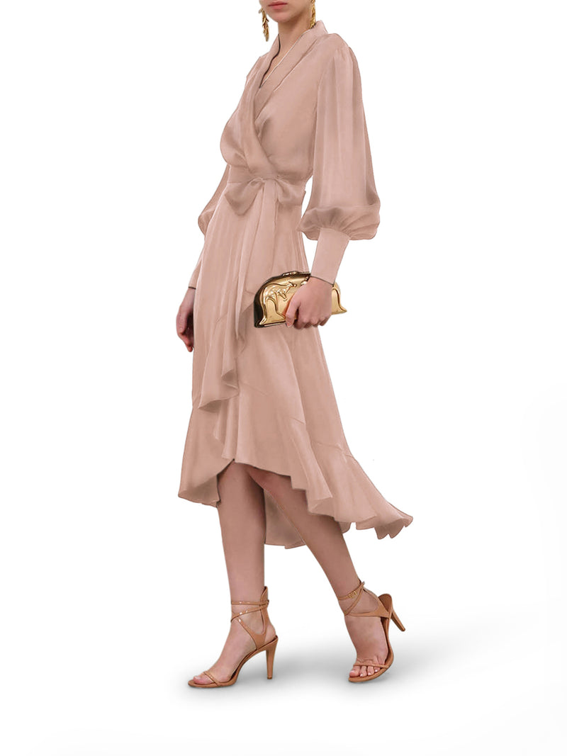SILK WRAP MIDI DRESS