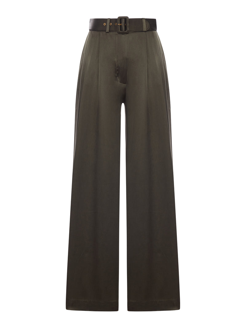 WIDE LEG TROUSERS WITH SILK BELT AND DARTS