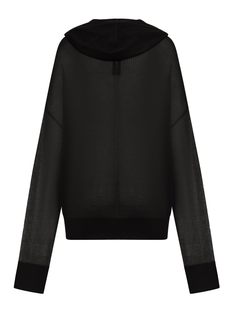 SEMI-TRANSPARENT KNIT SWEATSHIRT WITH HOOD